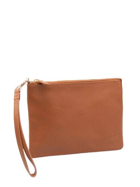 SMALL Kleine Clutch aus Leder mit Handgelenksriemen Cognac - Damentaschen
