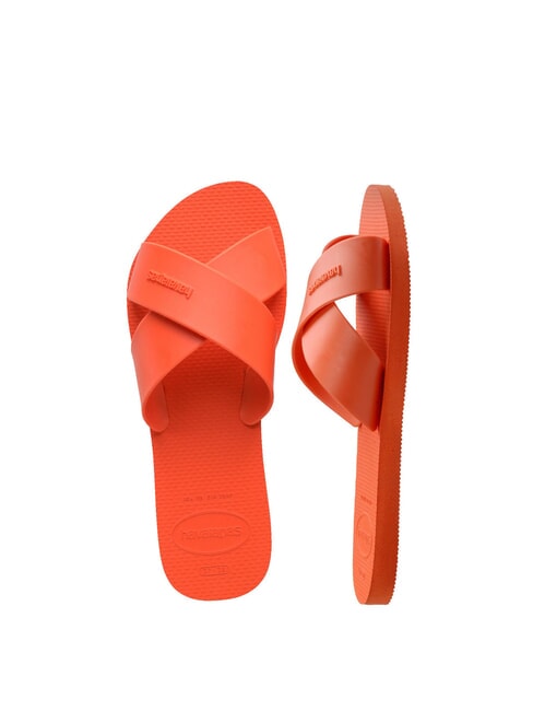 AQUA Slipper mit Kreuzband Sonnenuntergangsorange - Damenschuhe