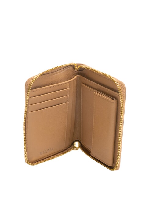 EDA Mittelgroße Lederbrieftasche mit Rundum-Reißverschluss Kamel - Brieftaschen Damen