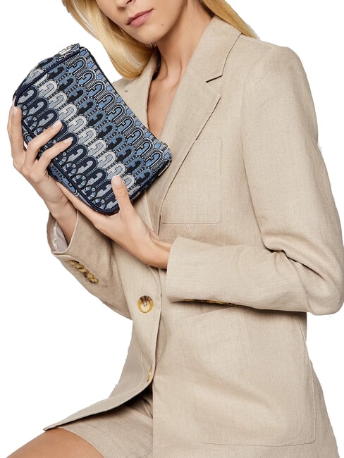 MOON Mini-Tasche aus Jacquard-Stoff Jeansblau + Schwarztöne - Damentaschen