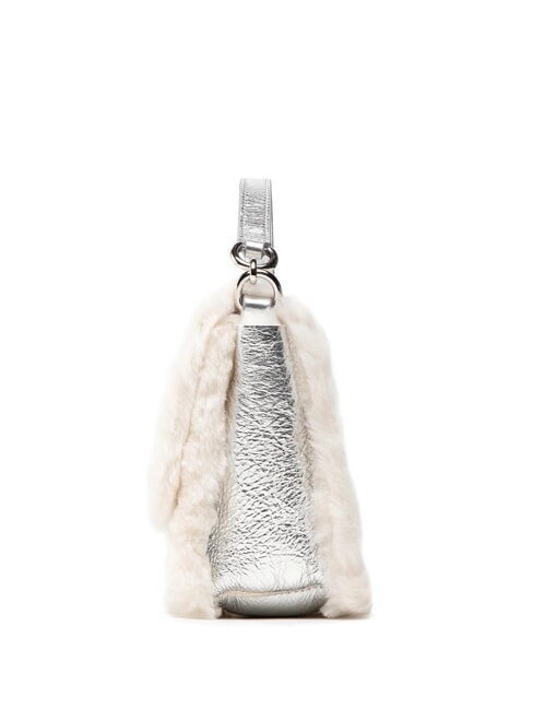 1927 SOFT Mini-Handtasche mit Schultergurt weiße Baumwolle + Farbe Silber + Schwarz - Damentaschen