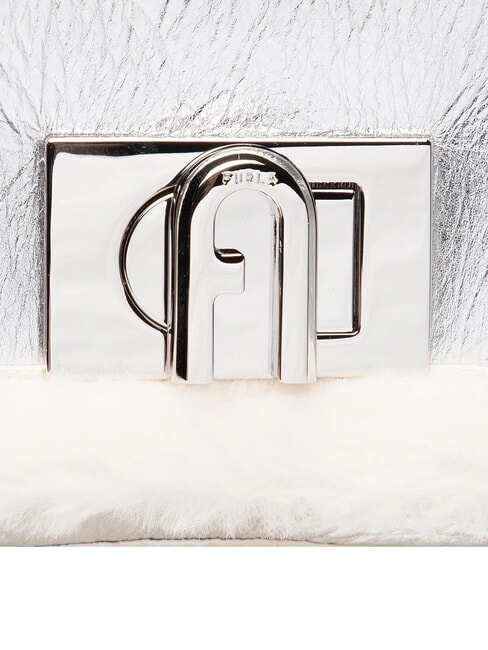 1927 SOFT Mini-Handtasche mit Schultergurt weiße Baumwolle + Farbe Silber + Schwarz - Damentaschen