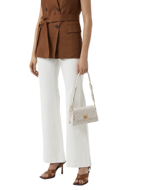 ZOE Bedruckte Umhängetasche aus Leder Marshmallow-Töne - Damentaschen