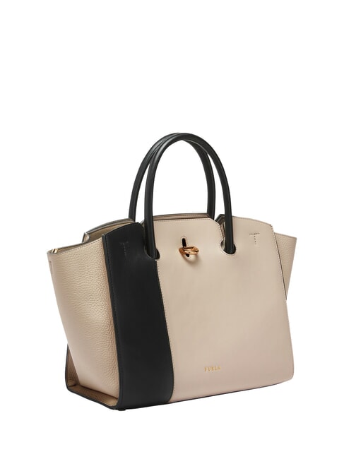 GENESI Lederhandtasche mit Schultergurt Vollmond+Schwarz - Damentaschen