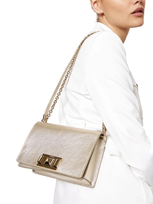 MIMI" Wandelbare Umhängetasche Platinfarbe - Damentaschen