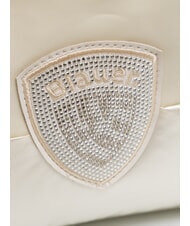 BLAUER PADDED NYLON Weiche Clutch mit Strass-Logo Weiß - Damentaschen - 3