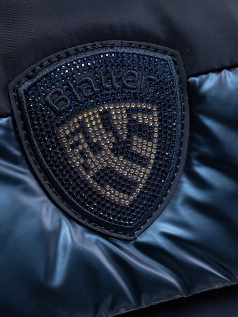 PADDED NYLON Flauschige Umh&auml;ngetasche mit Strass-Logo NAVY BLAU - Damentaschen