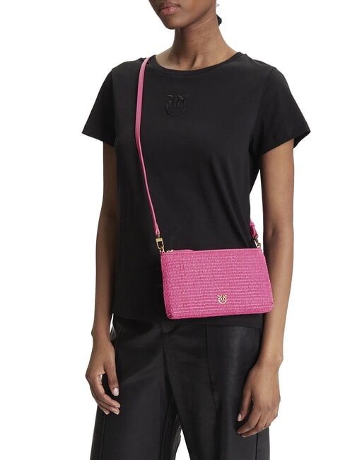 FLAT Clutch aus Raffiabast mit Schultergurt ch-Antikgold Rote Bete - Damentaschen