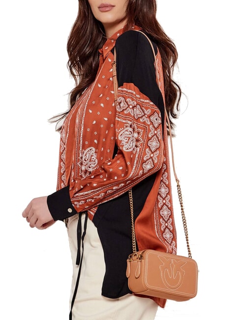 CARRIE Mini-Umhängetasche aus Leder Nougat-Antikgold - Damentaschen