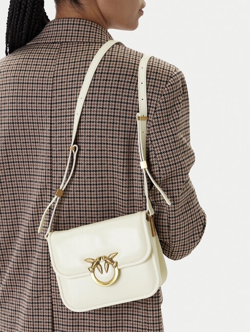 LOVE BOX Mini-Umhängetasche aus Leder Seide weiß-antikgold - Damentaschen