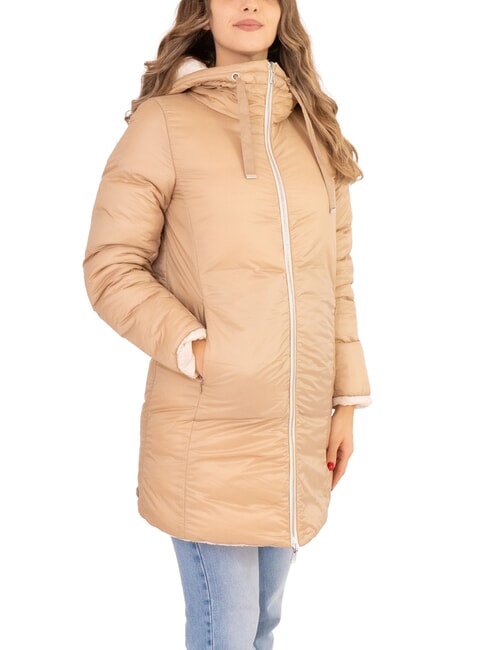 DELUXE Lange wendbare Daunenjacke mit Kapuze Weihrauch-Arizona - Daunenjacken für Damen