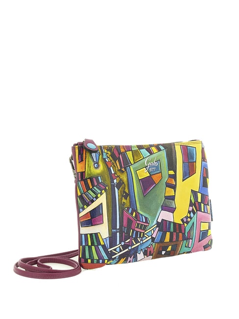BEYONCE MULTICOLOR M Clutch aus Leder mit Schultergurt geometrisches Wandbild - Damentaschen