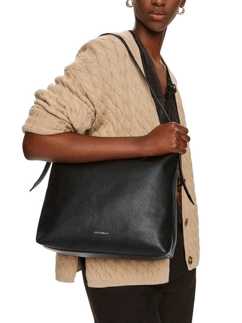 MALORY Schultertasche aus gehämmertem Leder Schwarz - Damentaschen