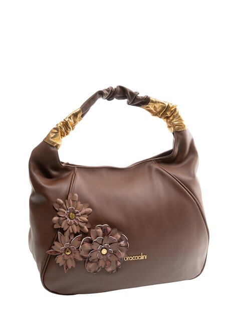 SARA Hobo-Schultertasche aus Leder mit Blumen braun - Damentaschen