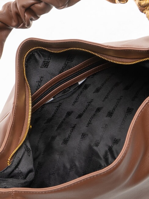 SARA Hobo-Schultertasche aus Leder mit Blumen braun - Damentaschen