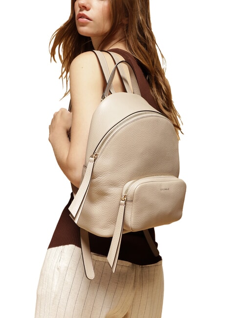 JEN Runder Lederrucksack mit Tasche warmes Taupe - Damentaschen