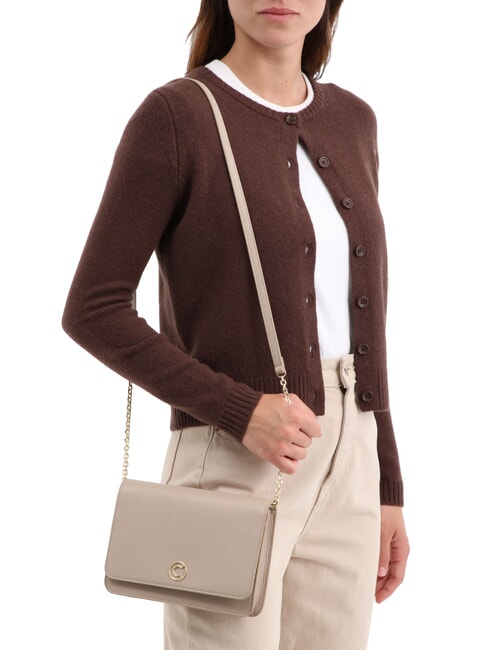 TULIP Schultertasche aus gehämmertem Leder Puderrosa - Damentaschen