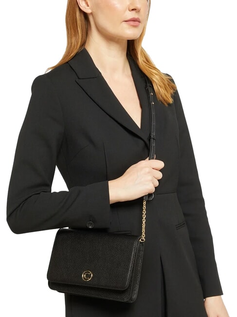 TULIP Schultertasche aus gehämmertem Leder Schwarz - Damentaschen