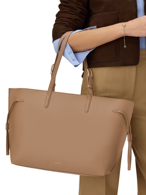 AVA Große Einkaufstasche aus Leder Toffee+schwarz int. - Damentaschen