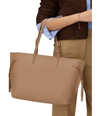 FURLA AVA Große Einkaufstasche aus Leder Toffee+schwarz int. - Damentaschen - 5