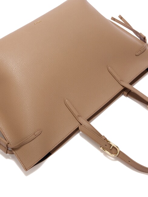 AVA Große Einkaufstasche aus Leder Toffee+schwarz int. - Damentaschen