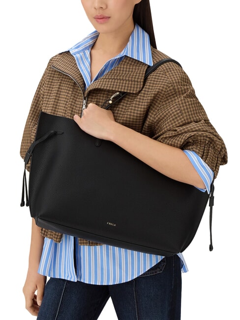 AVA Große Einkaufstasche aus Leder schwarz+schwarz int - Damentaschen