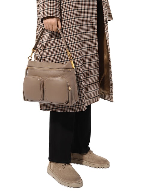 HYLE Mittelgroße Ledertasche mit Doppelfunktion warmes Taupe - Damentaschen