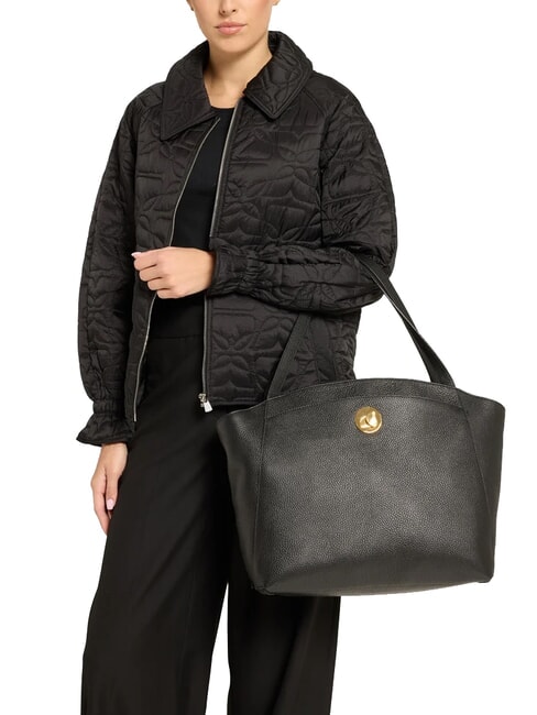 LIYA Schultertasche aus gehämmertem Leder Schwarz - Damentaschen