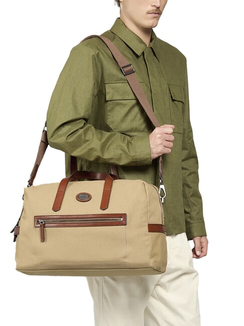 STORY Kleine Reisetasche aus Leder und Stoff Natur/Dunkelrutheniumbraun - Reisetaschen