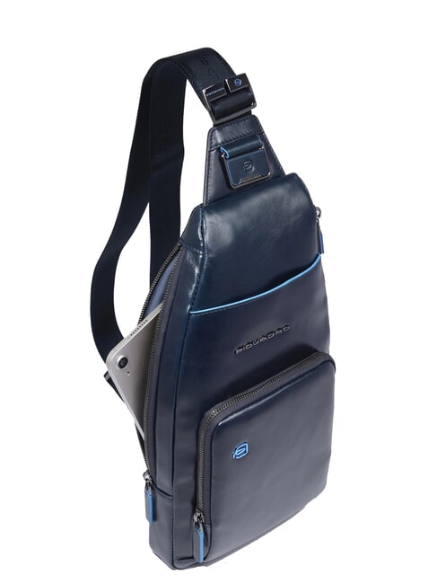 BLUE SQUARE Schultertasche/Rucksack aus Leder mit Mini-Tablet-Halterung Blau - Umhängetaschen Herren