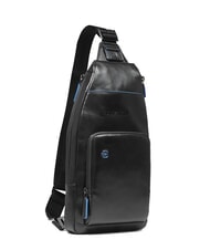 PIQUADRO BLUE SQUARE Schultertasche/Rucksack aus Leder mit Mini-Tablet-Halterung Schwarz - Umhängetaschen Herren - 2
