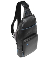PIQUADRO BLUE SQUARE Schultertasche/Rucksack aus Leder mit Mini-Tablet-Halterung Schwarz - Umhängetaschen Herren - 6