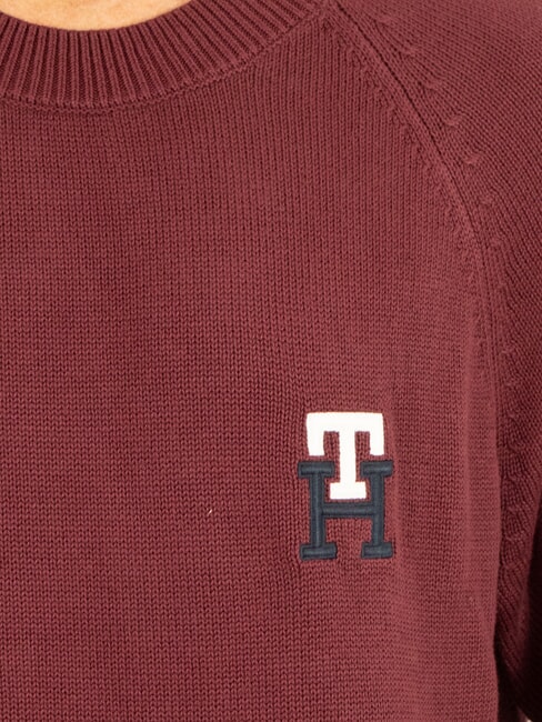 TH Rundhals-Baumwollpullover mit Logostickerei tiefrot - Herrenpullover