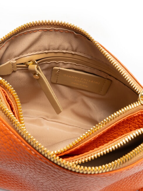 FRIDA Umhängetasche aus Leder mit Doppelreißverschluss Koralle - Damentaschen