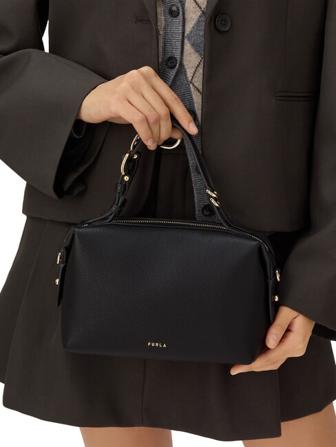 DOUBLE Ledertasche mit Schulterriemen Schwarz - Damentaschen