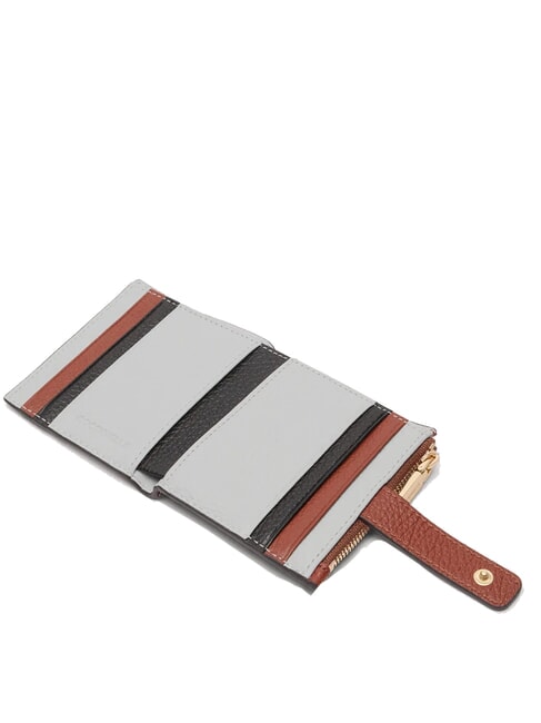 METALLIC TRICOLOR Mini-Geldb&ouml;rse aus geh&auml;mmertem Leder Schnee/Cognac/Noir - Brieftaschen Damen