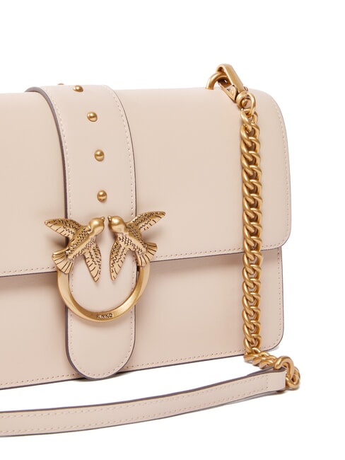 LOVE ONE CLASSIC Umhängetasche aus Leder mit Überschlag Beige-Rauchgrau-Antikgold - Damentaschen