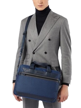 TRAKAI Aktentasche aus Leder und Stoff f&uuml;r 14-Zoll-Laptops Blau - Arbeitstaschen