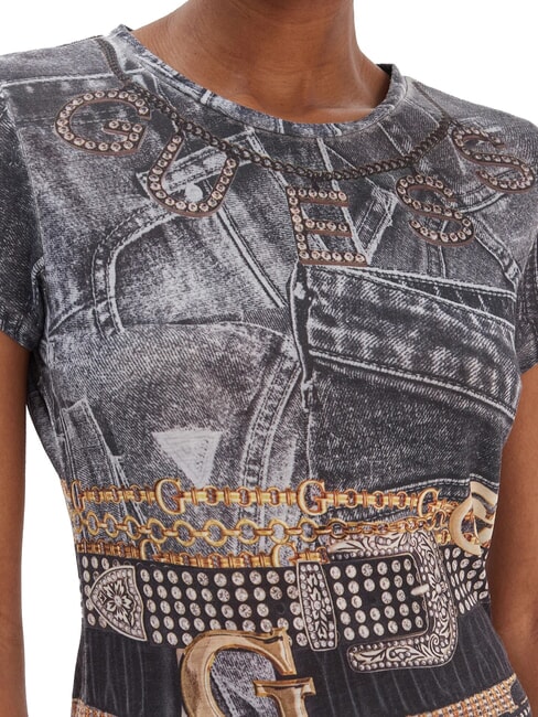 BELT WRAPPED Schmal geschnittenes T-Shirt mit Allover-Print pechschwarz multi - T-Shirts und Tops f&uuml;r Damen