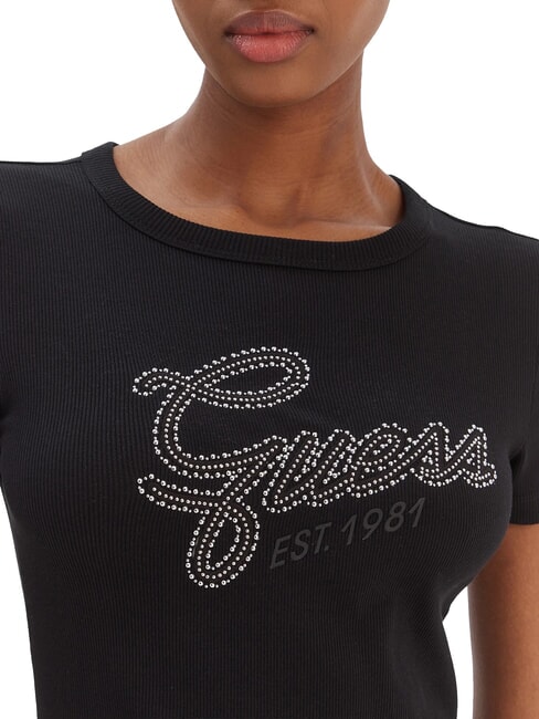 STUDS SCRIPT Schmal geschnittenes Kurzarm-T-Shirt jetbla - T-Shirts und Tops f&uuml;r Damen