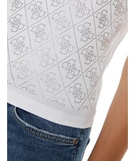 GUESS MOCK NECK ALL OVER 4G Schmal geschnittenes T-Shirt mit Strasssteinen purwei&szlig; - T-Shirts und Tops f&uuml;r Damen - 4