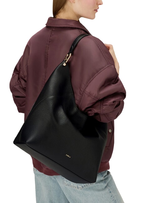 LARA Schultertasche aus Leder Schwarz - Damentaschen