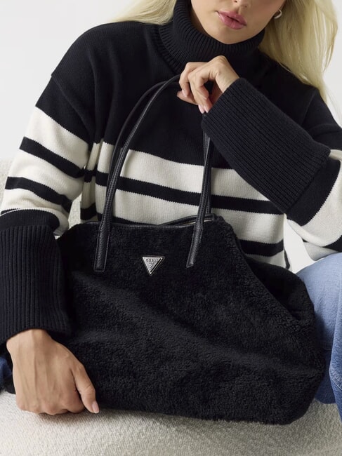 VICTORIA Teddy-Einkaufstasche mit Clutch SCHWARZ - Damentaschen