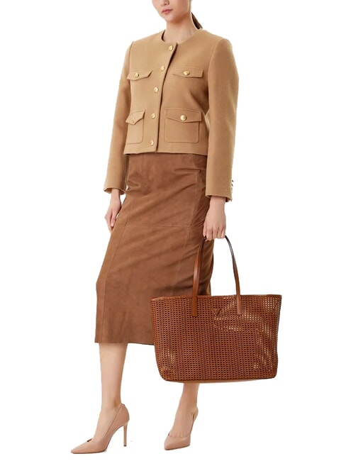 BRIGITTA Gewebte Einkaufstasche mit Clutch COGNAC - Damentaschen