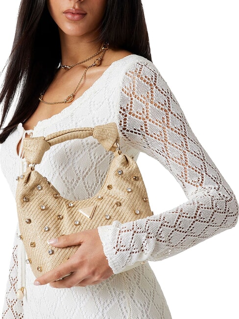 ISOTTA Bast-Schultertasche mit Schmuckapplikationen Lalie Sch&ouml;nheit nat&uuml;rlich - Damentaschen