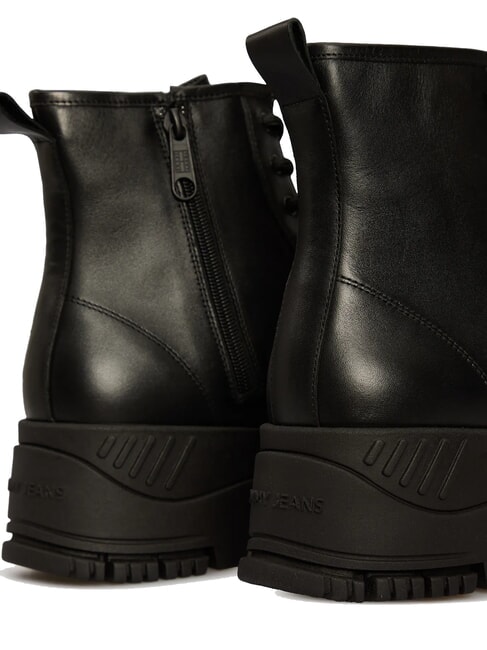 TH JEANS Leder-Plateau-Ankle-Boots mit Rei&szlig;verschluss Schwarz - Damenschuhe