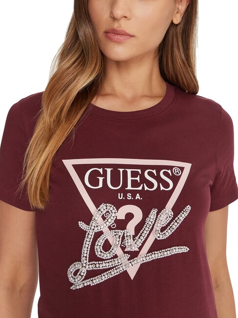 PEARLS LOVE TRIANGLE T-Shirt mit Print und Applikationen Rot-Noir - T-Shirts und Tops f&uuml;r Damen