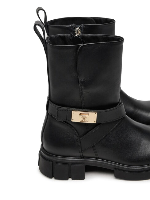 BIKER Lederstiefeletten mit Schnalle Schwarz - Damenschuhe