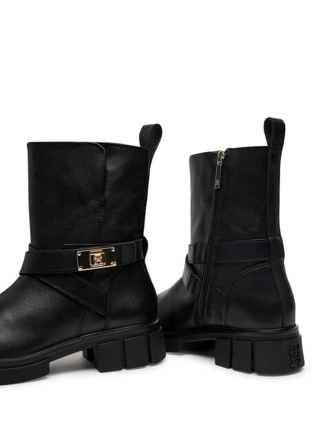 BIKER Lederstiefeletten mit Schnalle Schwarz - Damenschuhe