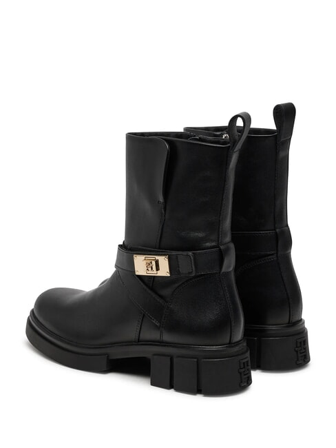 BIKER Lederstiefeletten mit Schnalle Schwarz - Damenschuhe